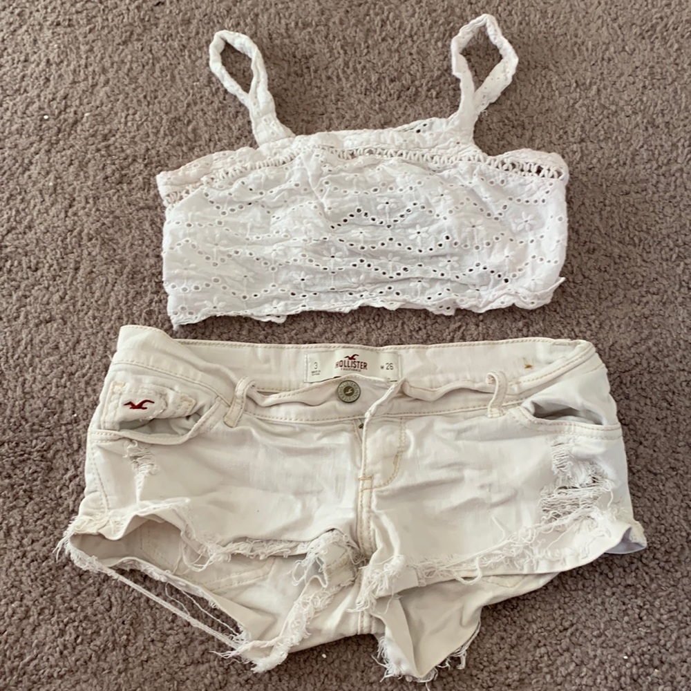 white Hollister ripped jean short-shorts